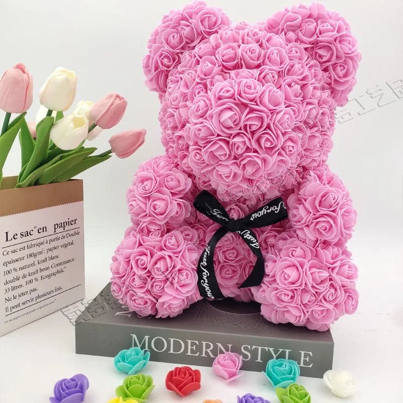 Artificial Flowers 25cm Rose Bear Girlfriend Anniversary propose Valentine's Day Gift Birthday Present For Wedding Party Decor