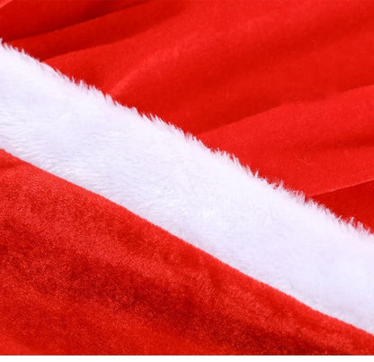 3XL-5XL Santa Claus Costume for Men Women Flannel Santa Suit Set Hat Shawl Top Pants Belt Mustache Wig Christmas Party Cloths