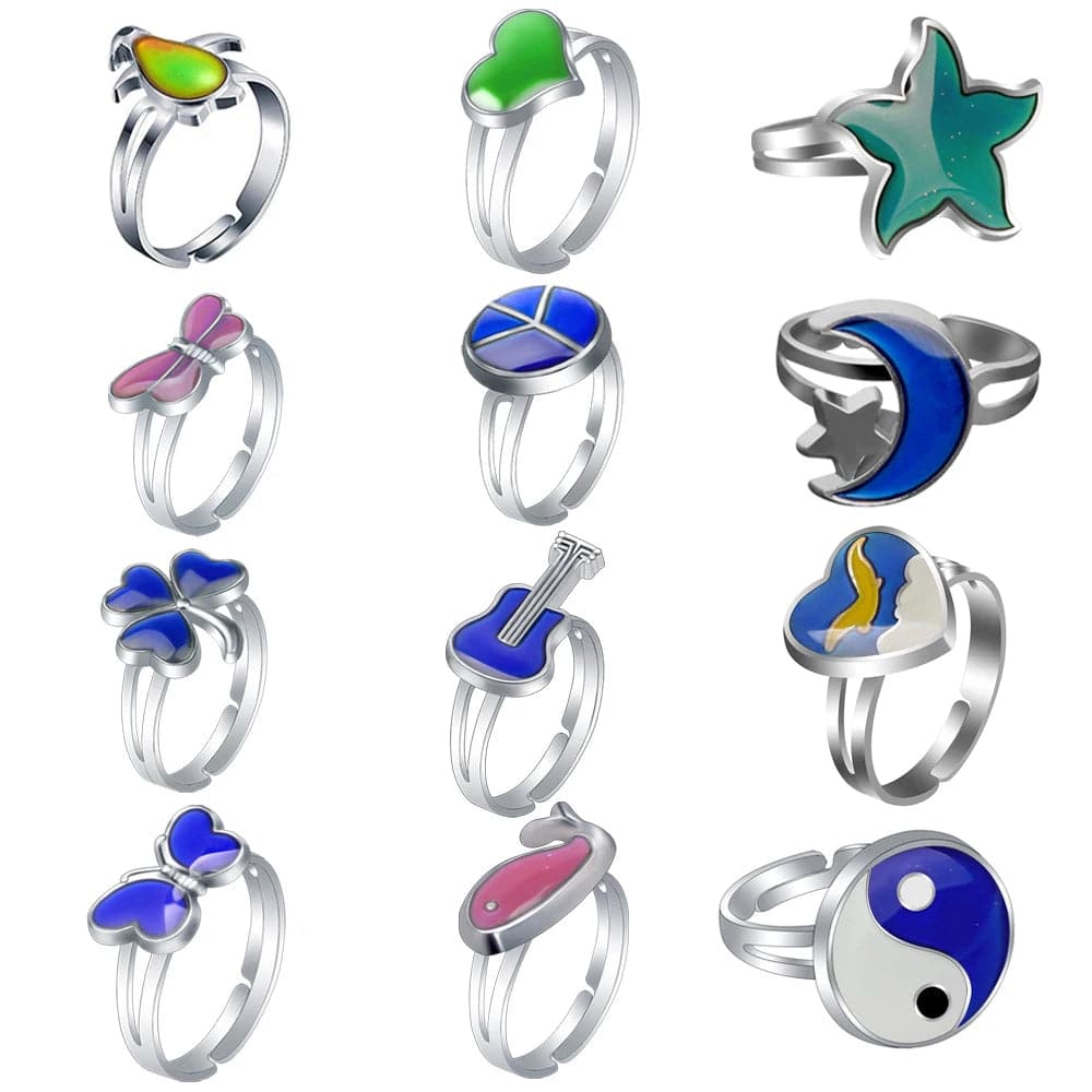 Kiss Jewelry Colorful Cute Cartoon Animal Plants Heart Temperature Sensitive Color Changing Rings for Women Fashion Punk Ring