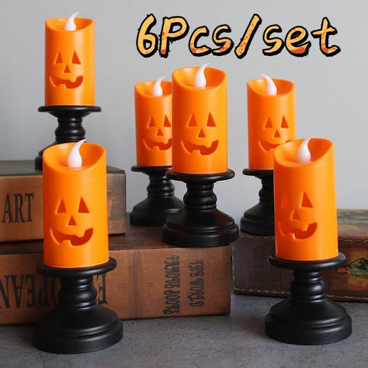 Halloween Decorative Candlestick Pumpkin Lantern Carnival Party Decorative Terror Prop Electronic Candle Lamp