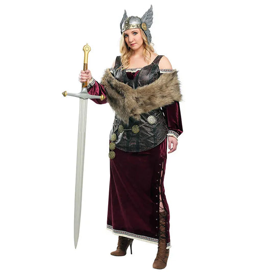 Halloween Cosplay Costume Halloween Stage Performance Role Play Renaissance Nordic Viking Goddess Warrior Costume Fancy Dress Up