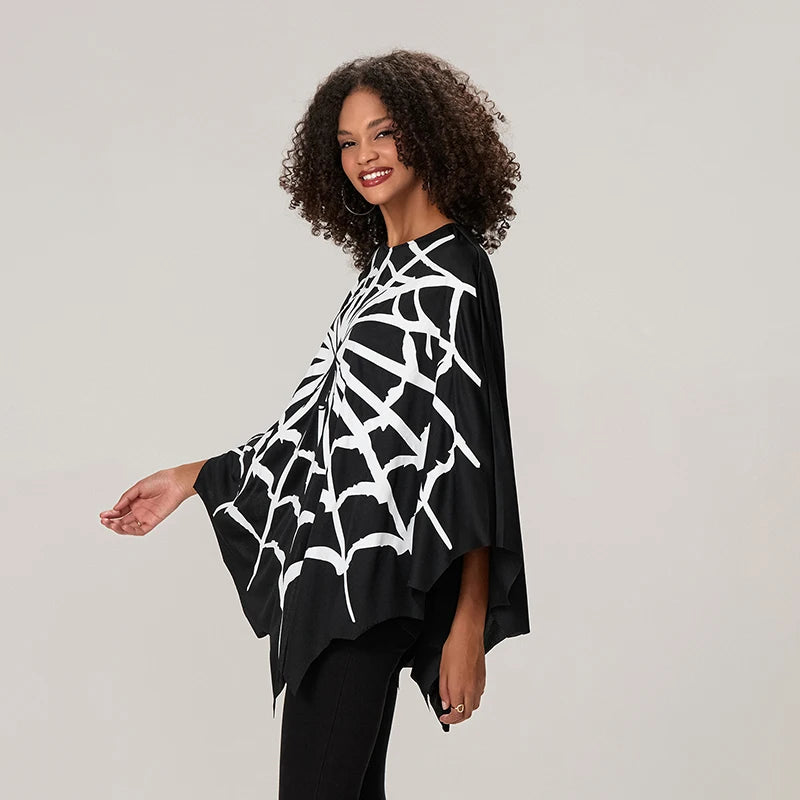 Adults Spider Web Print Cape Funny Halloween Costumes Party Cosplay Poncho Tops Clothes for Unisex Women Men