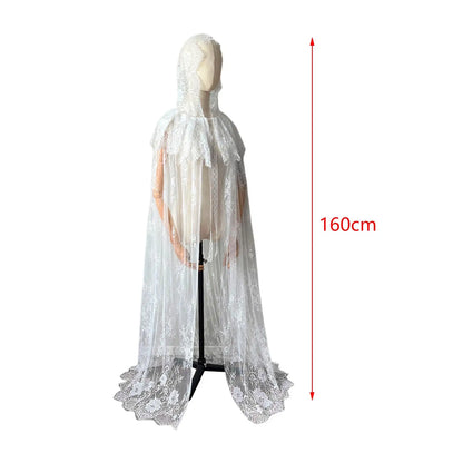 Hooded Cloak Long Cape Halloween Costume Accessory for Women Elegant Lace Cape