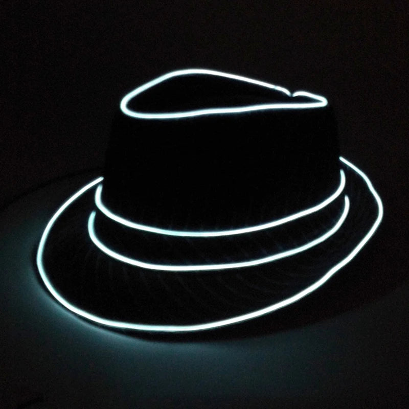 Luminous Fedora Hat Gentleman Performance Jazz Cap LED Glow Top Hat Birthday Wedding Christmas Halloween Party Costume Supplies