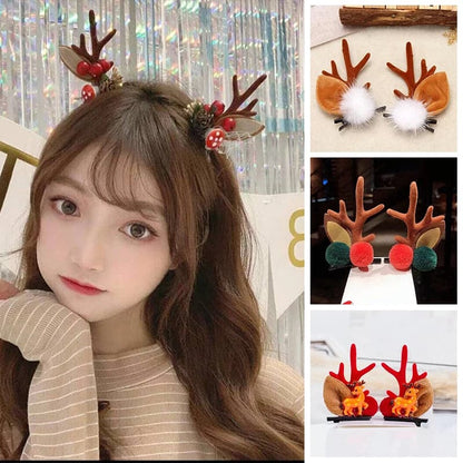 1 Pair Christmas Hair Clips Cartoon Plush Elk Ear Hairpins Santa Snowman Barrette For Kids Women Cosplay Headwear Xmas New Year