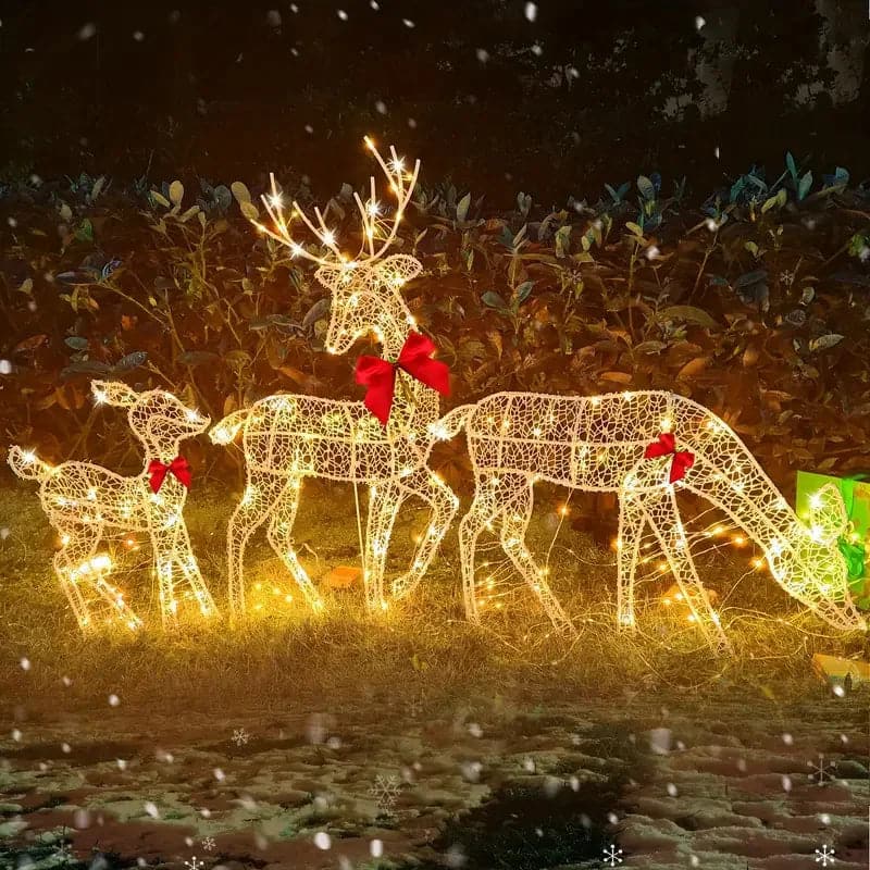 3pcs Set Christmas Elk Deer With Lighting Strips Glowing Glitter Reindeer Outdoor Garden Decorations Festival Ornament Decor
