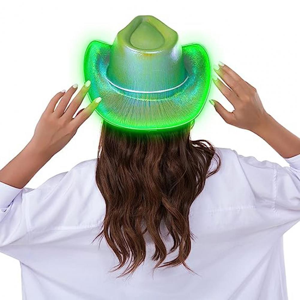 Bright Colors Cowboy Hat Wide Brim Hemming Windproof Rope Halloween Holographic LED Light Jazz Hat Fashion Accessories