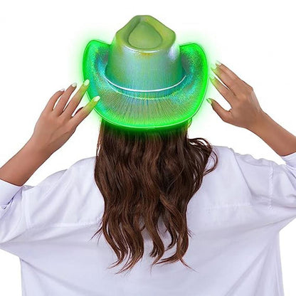 Bright Colors Cowboy Hat Wide Brim Hemming Windproof Rope Halloween Holographic LED Light Jazz Hat Fashion Accessories