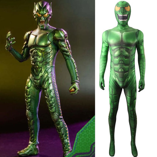 Green Goblin Suit Super villain Cosplay Costume Men Boys Superhero Jumpsuit Zentai Bodysuit Adult/Kids