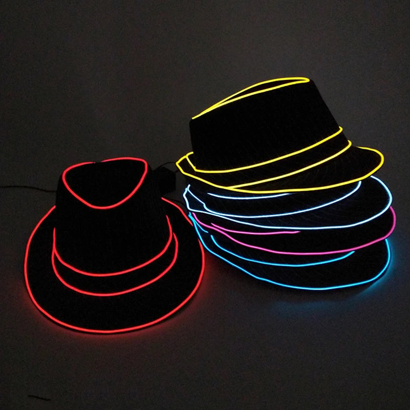 Luminous Fedora Hat Gentleman Performance Jazz Cap LED Glow Top Hat Birthday Wedding Christmas Halloween Party Costume Supplies