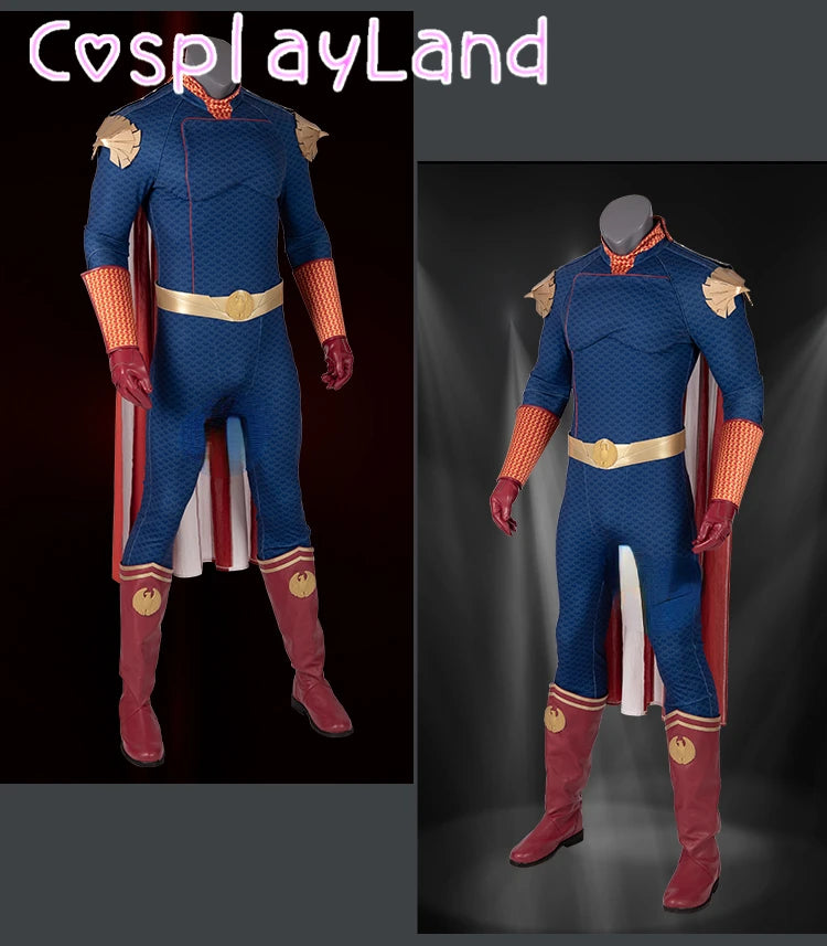 IN Stock The Boys Homelander Cospaly Superhero Costume Adult Halloween Costumes Antony Starr Jumpsuit with Cloak Shoes Bodysuit