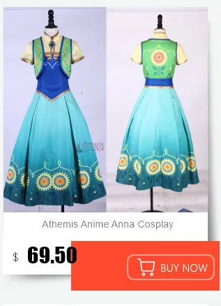 Athemis Movie Ice  Anna Cosplay Dress Princess Coronation Cosplay Costume Custom Made Size Suit Necklace For Halloween Game