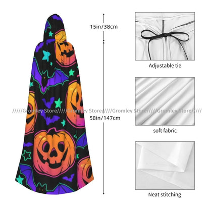 Unisex Halloween Cloak Funny Psychedelic Bats Cape Hooded Medieval Costume Witch Wicca Vampire