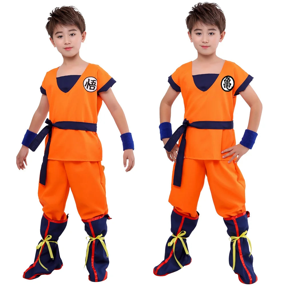 Anime Cosplay Son Goku Costumes Krillin Training Clothes Superhero Outfits with Super Saiyan Wig Comic Con Party Costume