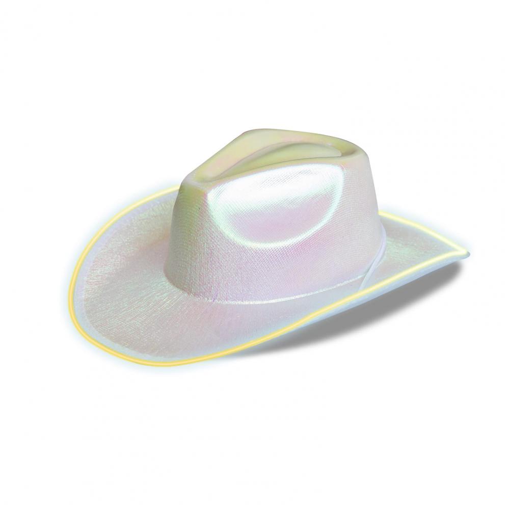 Bright Colors Cowboy Hat Wide Brim Hemming Windproof Rope Halloween Holographic LED Light Jazz Hat Fashion Accessories