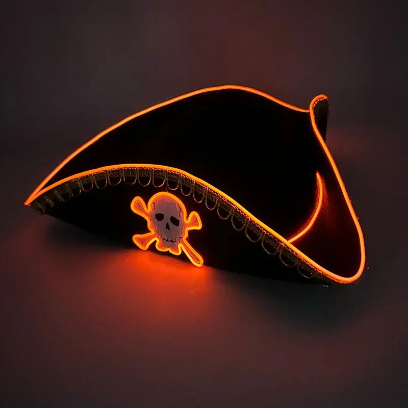 Halloween Cosplay Performance Costume Props Zombie Edge Pirate Boat Long Hat Led Glowing Skull Pirate Hat