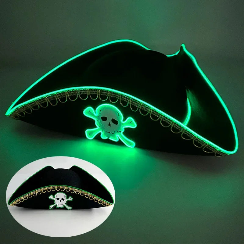 Halloween Cosplay Performance Costume Props Zombie Edge Pirate Boat Long Hat Led Glowing Skull Pirate Hat