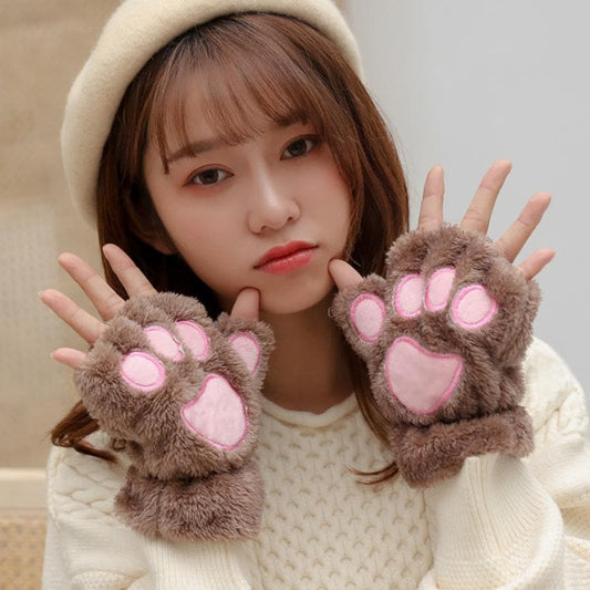 1Pair Cat Paw Claw Gloves For Women Girls Lovely Winter Warm Fingerless Gloves Half Finger Gloves Christmas Halloween Girls