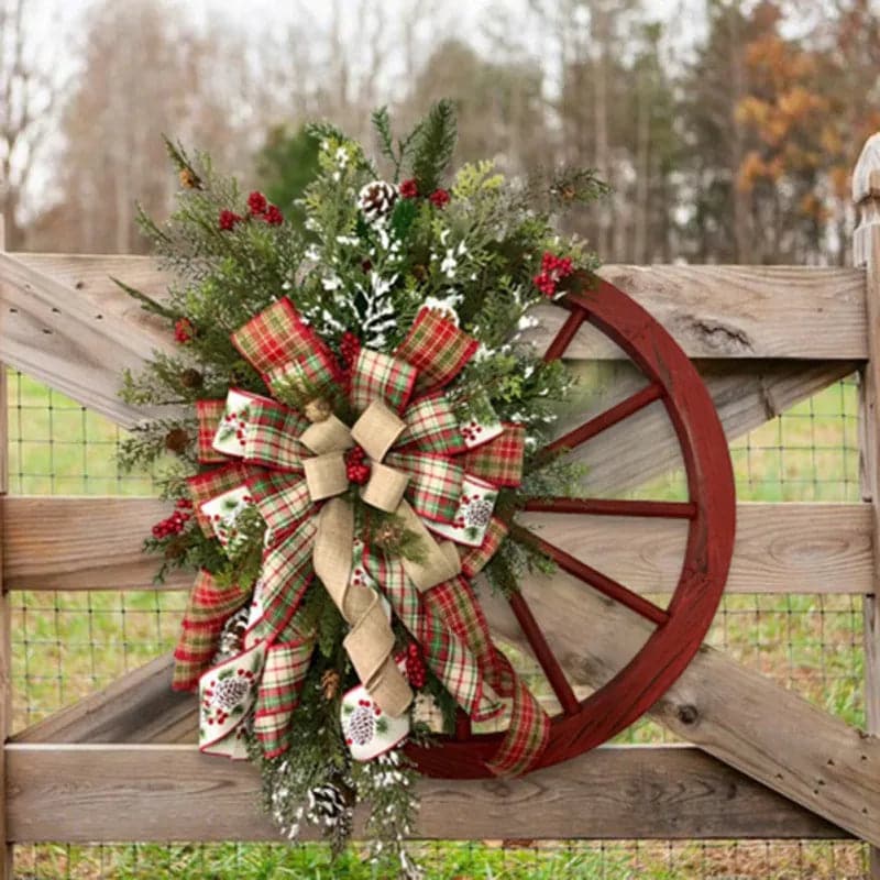 40CM Christmas Wheel Wooden Garland Wreath Fench Yard Garden Doors Windows Home Paerty Decorative Xmas Wreath New Year Decor
