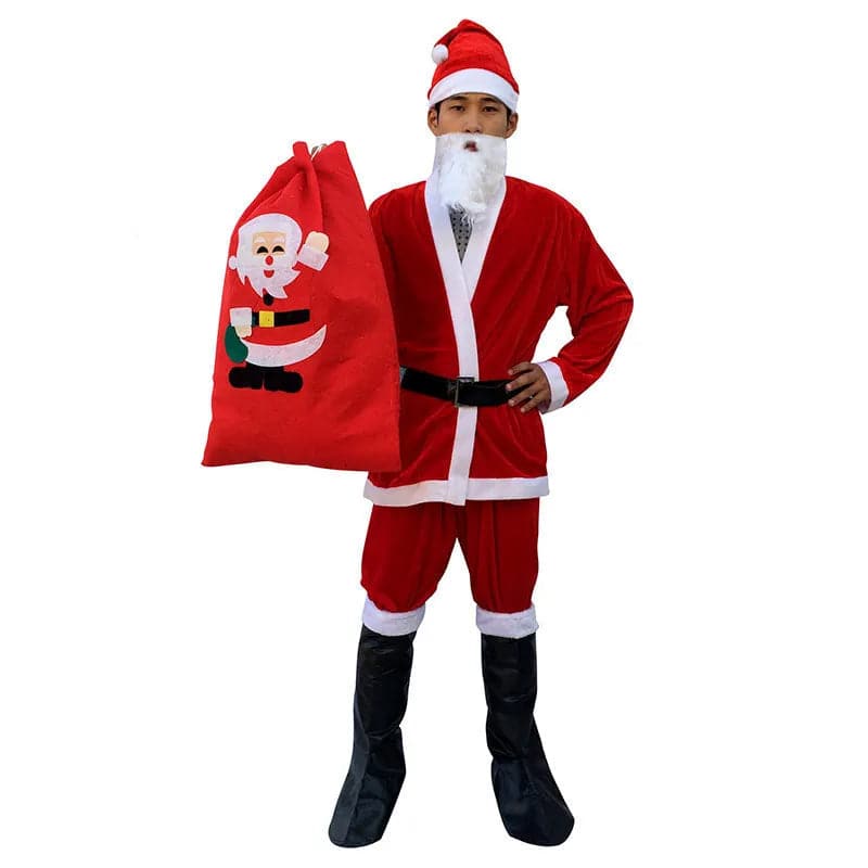 Santa Claus Cosplay Costumes Beard Men Belt Hat Gold Velvet Material Fancy Dress Christmas Cape for Women Suit Merry Christmas