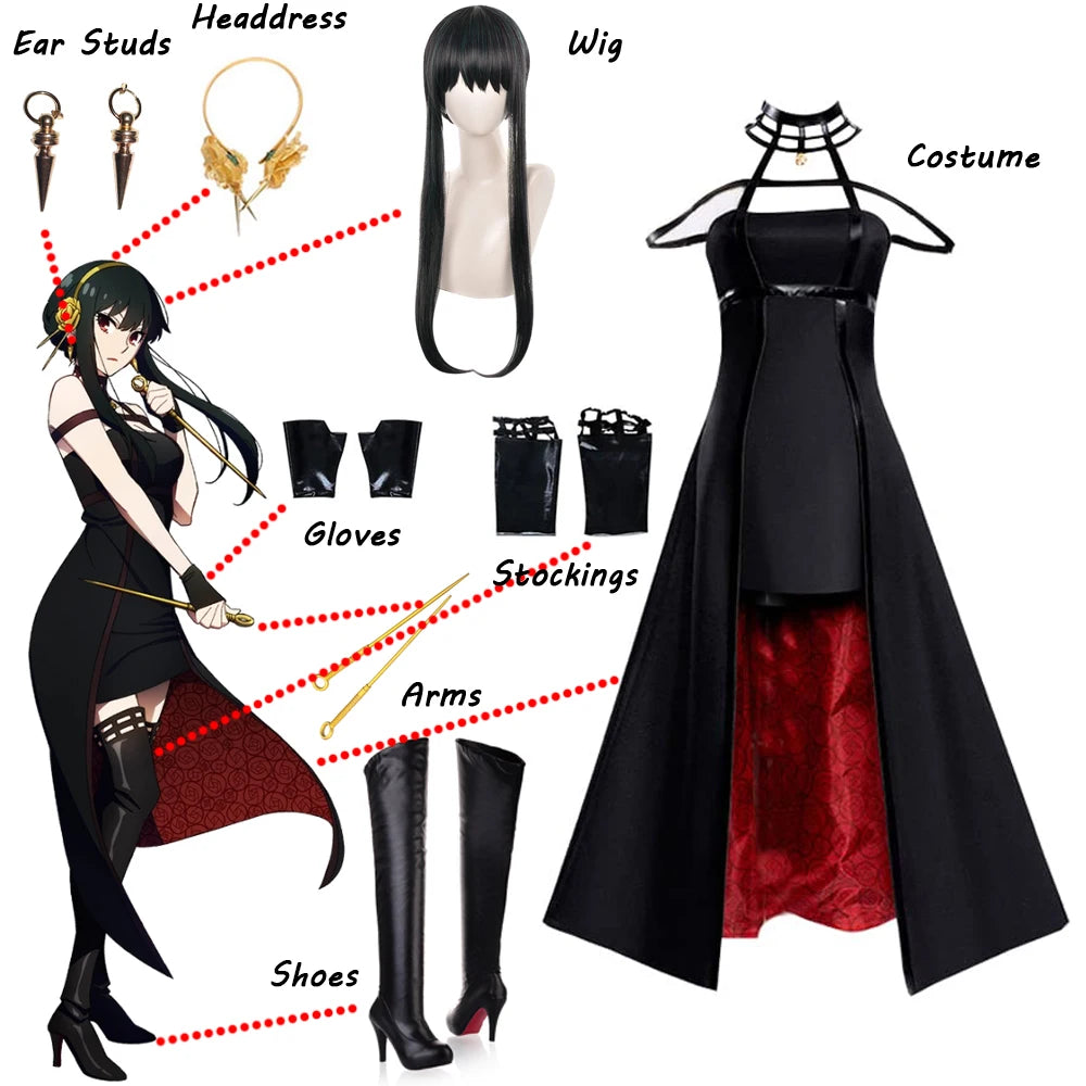 SingXeng Anime Yor Forger Cosplay Costume Princess Bramble Black Sexy Dress Halloween Uniforms Custom Made