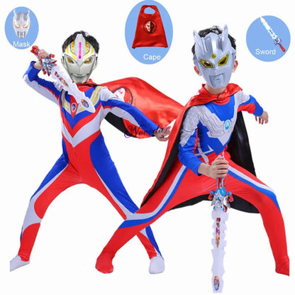 Boy Ultraman superheroes Cape mask jumpsuit suit geed three Belial Ginga zero Halloween costume for Kids Child cosplay clothing