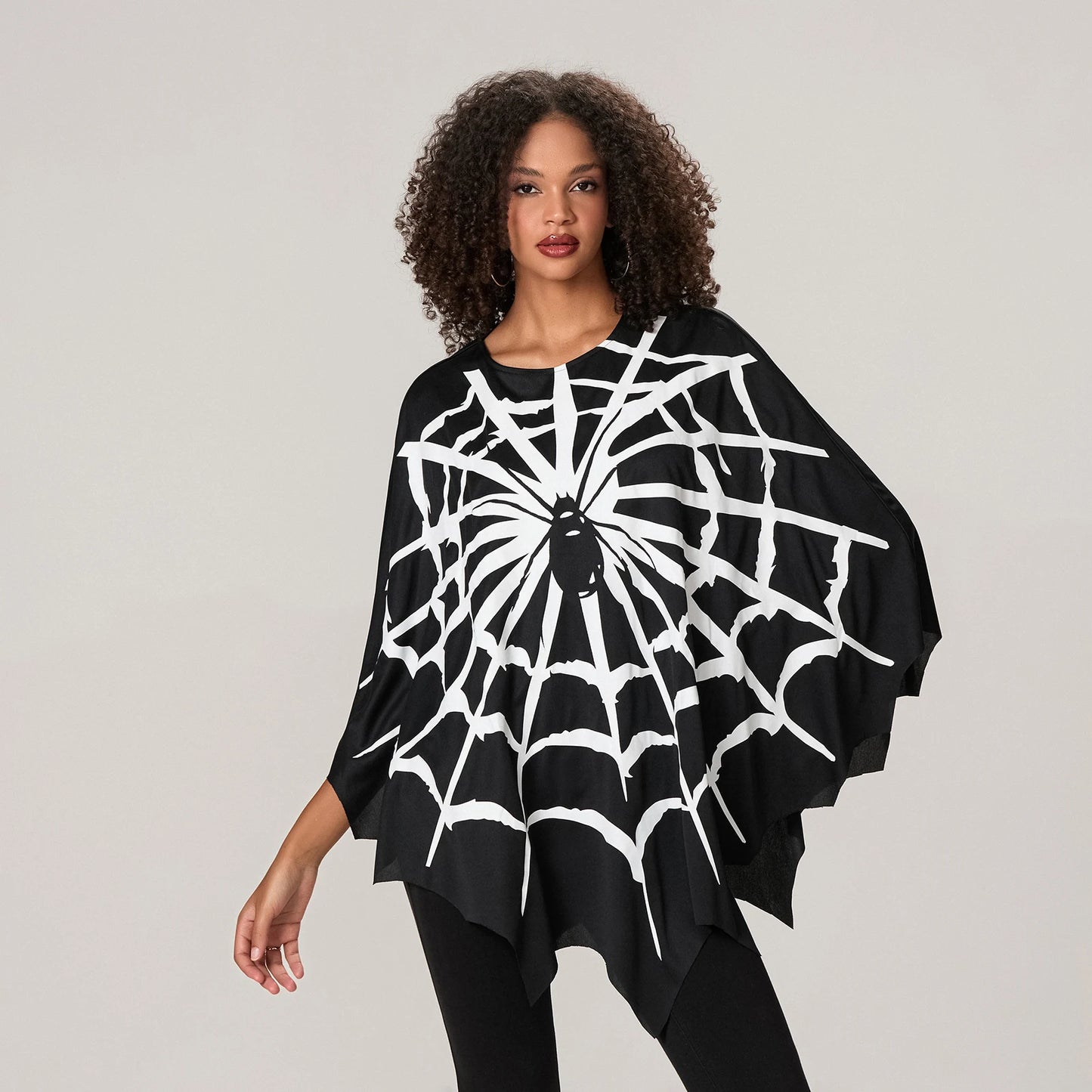 Adults Spider Web Print Cape Funny Halloween Costumes Party Cosplay Poncho Tops Clothes for Unisex Women Men