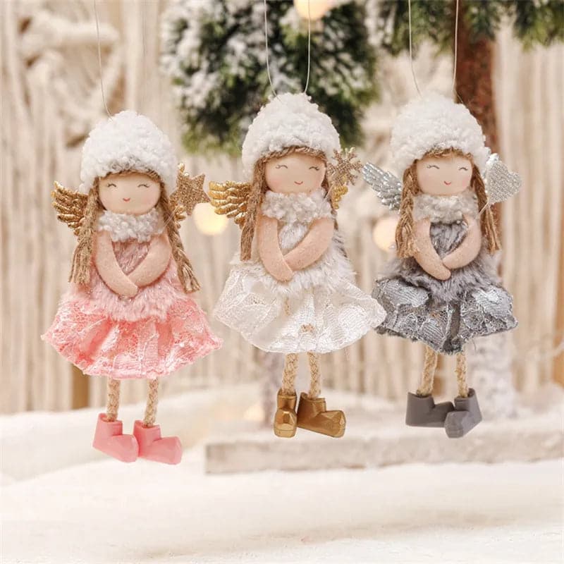 Christmas Ornament Pink Plush Angel Girls Doll Pendants Home Decor Merry Christmas Decoration Xmas Tree Hanging Decor Navidad