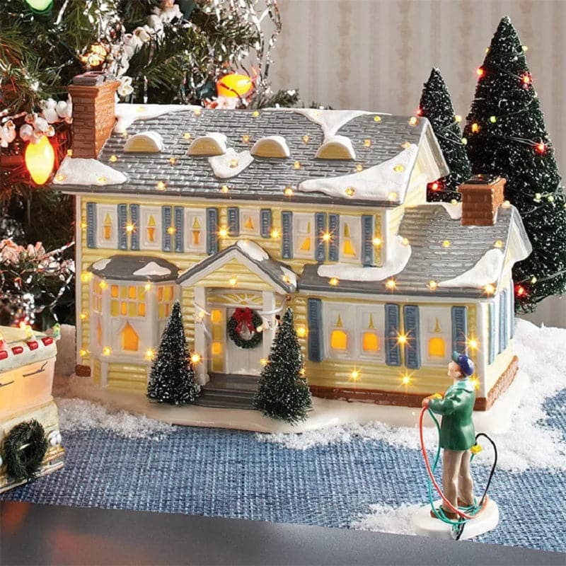 Brightly Lit Building Christmas Santa Claus Car House Village Holiday Garage Decoration Griswold Villa Home Desktop Figurines