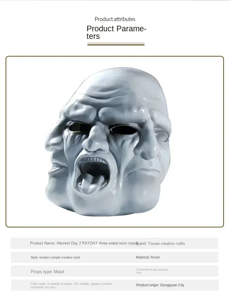 2024 Newest Hot New Creative Ghost Face Hollywood Harvest Day 2Payday Three Faced Resin Mask Halloween Horror Role Playing