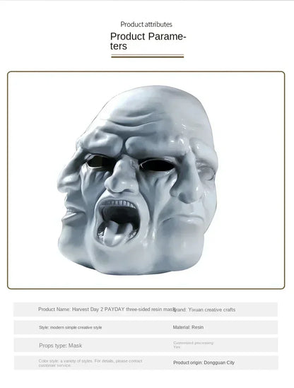 2024 Newest Hot New Creative Ghost Face Hollywood Harvest Day 2Payday Three Faced Resin Mask Halloween Horror Role Playing