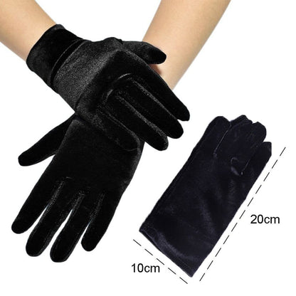 Short Opera Velvet Gloves for Women Flapper Stretchy Wrist Length Banquet Gloves Tea Party Halloween Costume Gloves