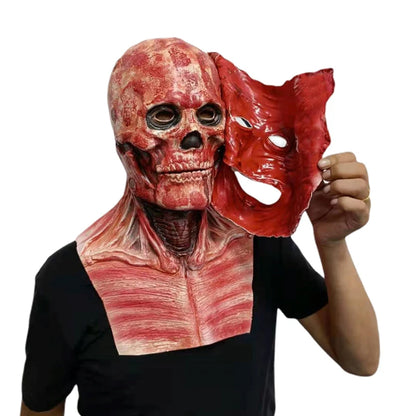 2024 New Halloween Double Rip Mask Bloody Scary Skeleton Latex Mask Scary Cosplay Party Mask Halloween Prop