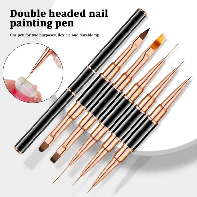 Dual-ended Nail Brush Acrylic Nail Art Brushes Professional Stripe Painting Drawing Pen UV Gel Extension Brush DIY Manicure Tool