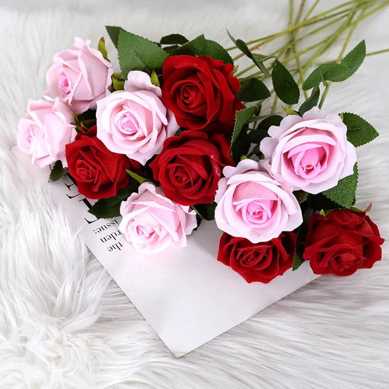 Red Silk Rose Flower Bouquet - Artificial Flowers Bouquet