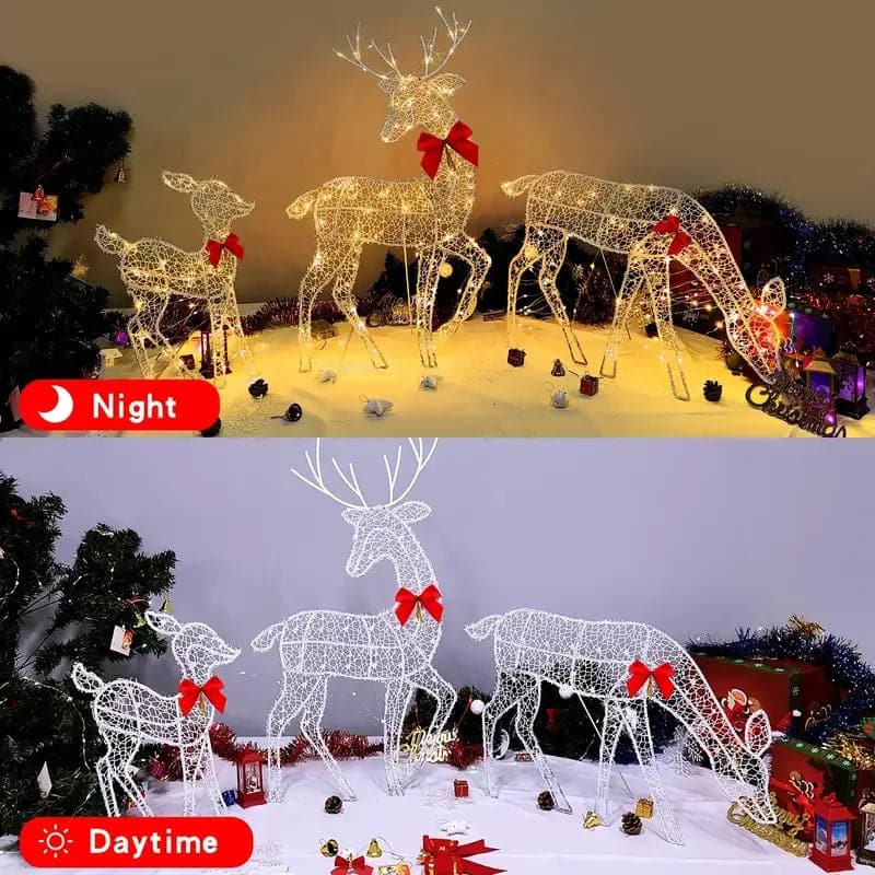 3pcs Set Christmas Elk Deer With Lighting Strips Glowing Glitter Reindeer Outdoor Garden Decorations Festival Ornament Decor
