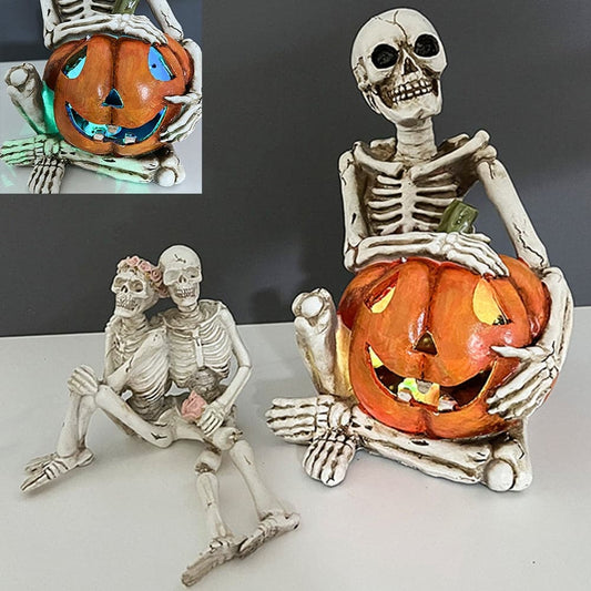 1/3pcs Halloween Skeleton Pumpkin Lantern Resin Craft Spooky Skeleton Ornament For Haunted House Graveyard Scene Halloween Decor