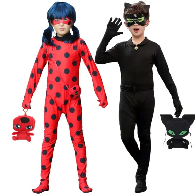 Kids Anime Black Boys Cat Costume with Mask Carnival Party Stage Performance Clothing for Children