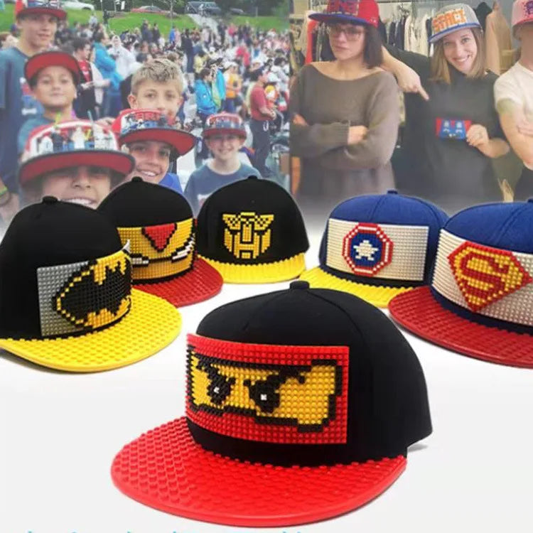 Cartoon Patchwork Baseball Caps DIY Blocks Snapback Hats Hip Hop Hat for Men Women Detachable Pixels Dad Hats Cap Kids Adults