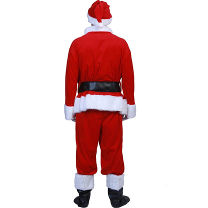 Santa Claus Costume Christmas Complete Dress-Up Outfit For Adult Santa Suit With Hat Men Cosplay Costumes 7PCS