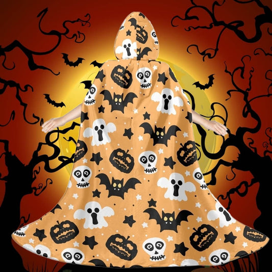 Moon Magic Hat Ghost Bat Pumpkin Skull Spider Dog Bone Candy Halloween Night Decoration Costume Trick Or Treat Unisex Coat Cape
