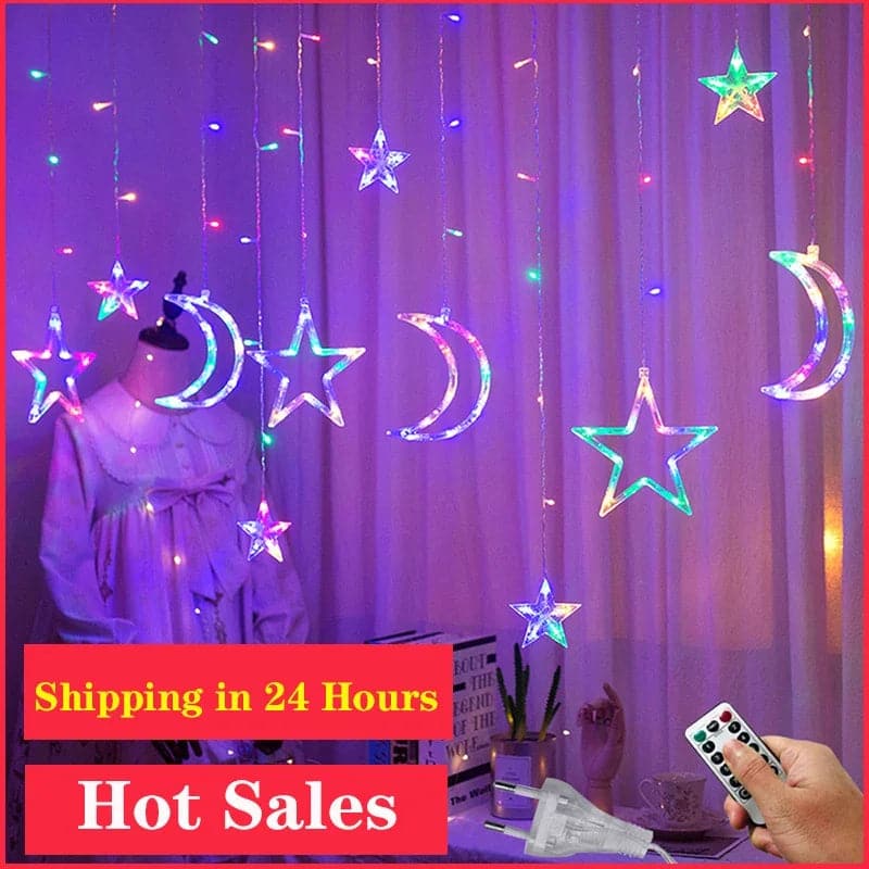 LED Star Lamp Curtain Garland Fairy String Lights Christmas Decoration Outdoor For Holiday Wedding Party 2023 New Year Decor