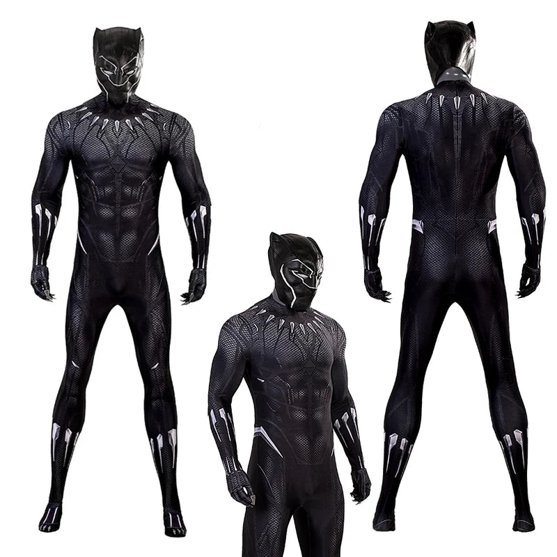 Movie Black SuperHero Costume Lycra Panther Cosplay Jumpsuit 3D Printed Halloween Costume Spandex Bodysuit Zentai  with Mask