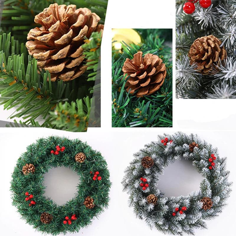30/40/50/60cm Christmas Wreath Rattan Artificial Decorations Pine Cone Green Garlands Window Door Hanging DIY Garden Home Decor