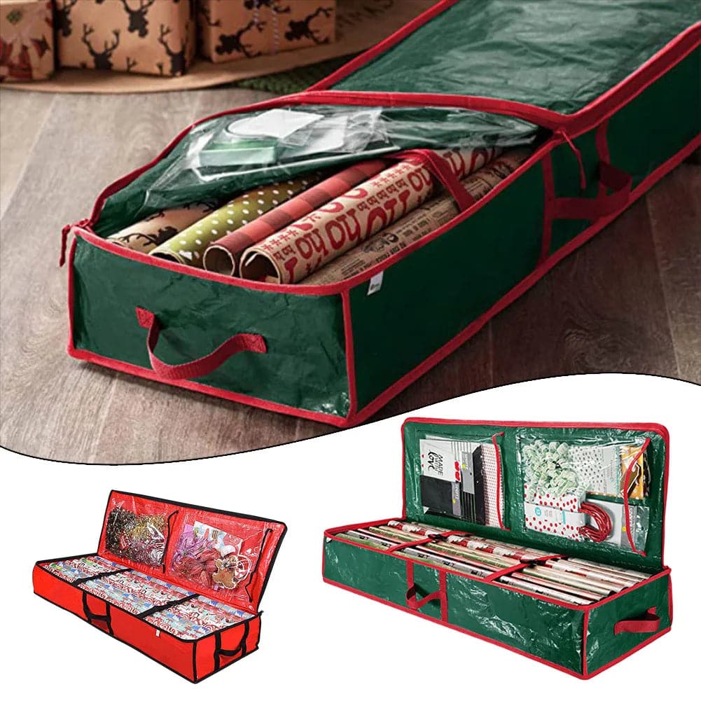 Christmas Gift Wrap Storage Organizer W/ Reinforced Handles Large Xmas Wrapping Paper Storage Bag Household Underbed Storage Box