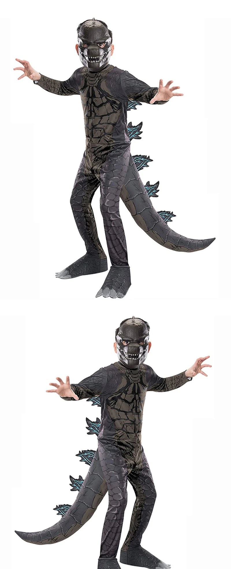 Kids Goldzilla JumpsuitCosplay Costumes with Mask Dinosaur Jumpsuit for Children Birthday Gift Halloween Party Role Play Dress