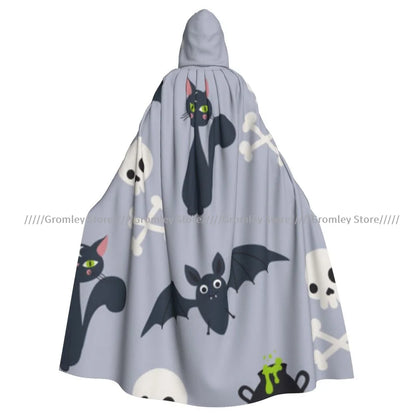 Unisex Halloween Cloak Funny Psychedelic Bats Cape Hooded Medieval Costume Witch Wicca Vampire