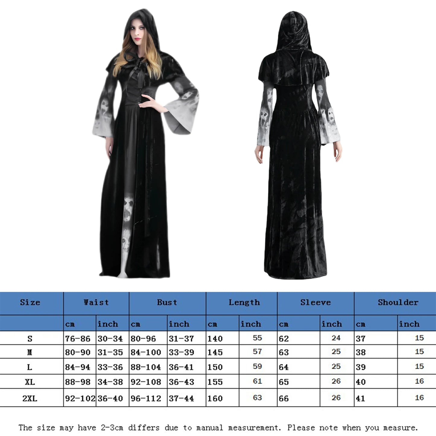 Vintage Gothic Women Halloween Witch Costume with Headwear Hat Veil Vampire Bride Ladies Long Sleeve Dress Horror Party Clothing