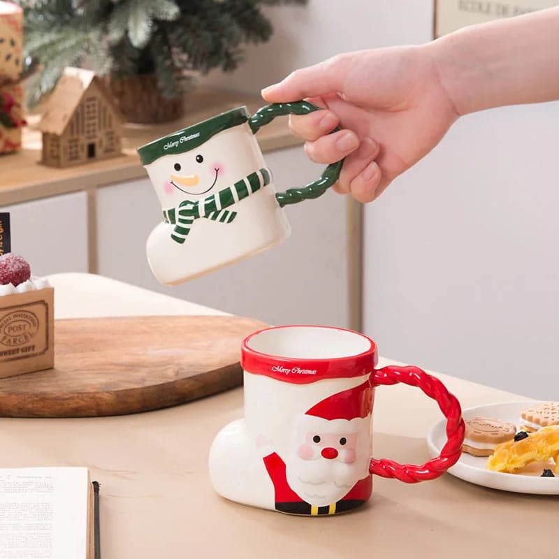 Creative Christmas Sock Shape Mug Lovely Espresso Latte Ceramic Mug Santa Snowman Coffee Cup Breakfast Milk Cup Xmas Gift