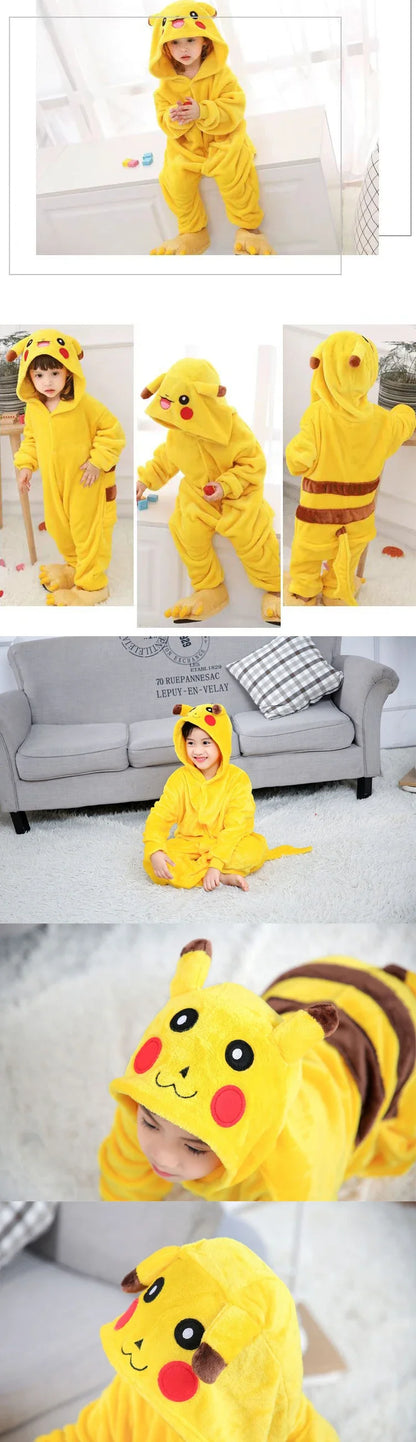 MINISO Pikachu Kids One-pieces Home Suit Cartoon Cute Winter Keep Warm Pajamas Coral Velvet Comfortable Kawaii Party Sleepwear